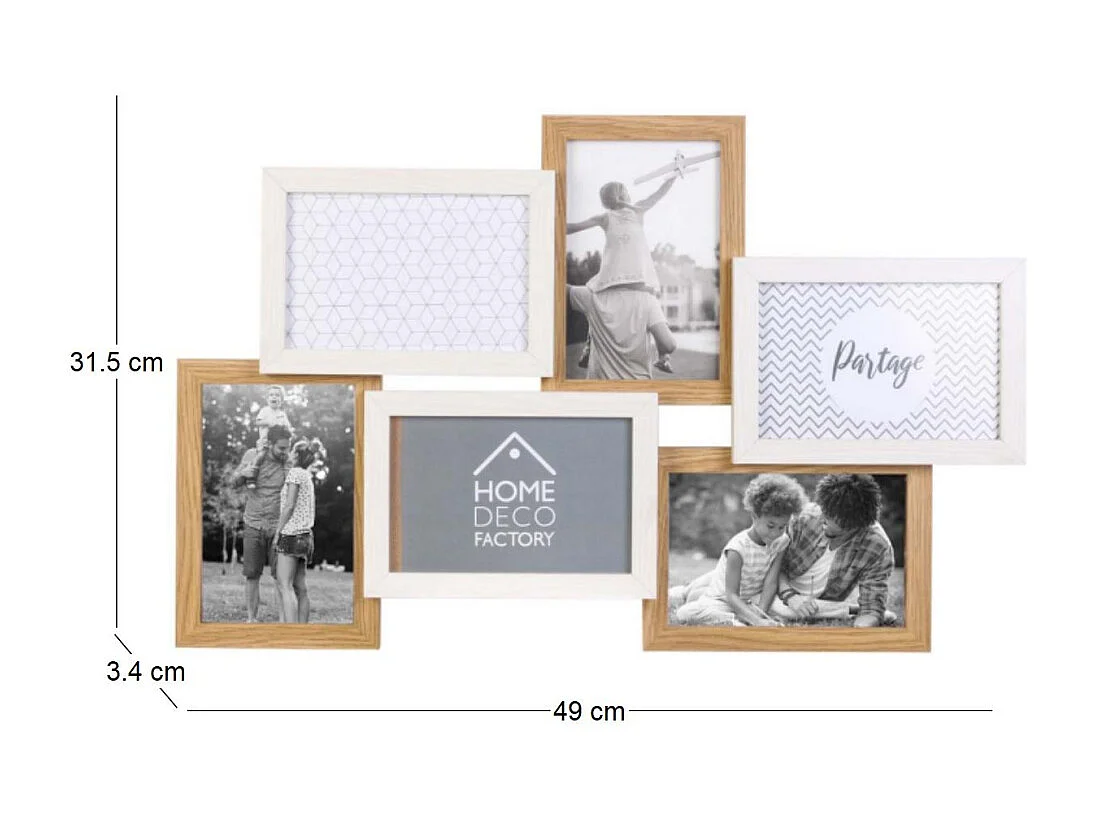 Pele-mele 6 Vues Bois Et Blanc Beige, Blanc