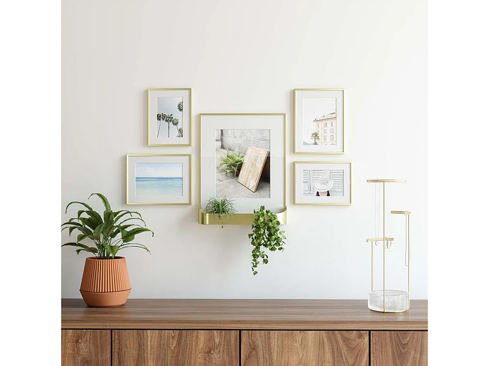 Ensemble 5 cadres photos dorés Matinée