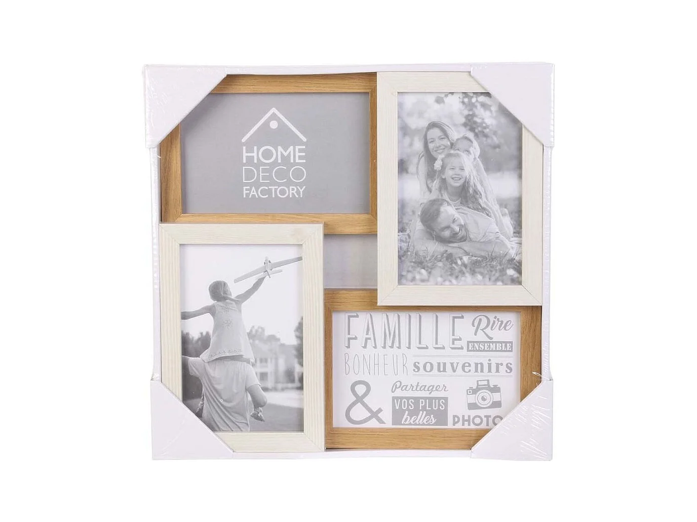 Collage di foto in bianco e legno 10 x 15 cm Famiglia 4 foto