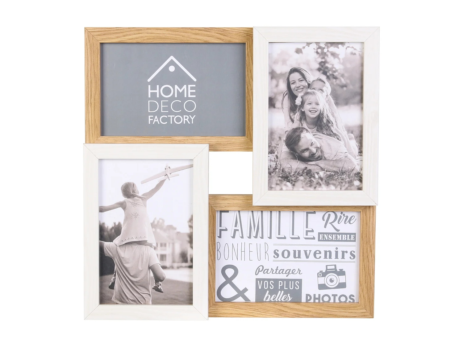 Collage di foto in bianco e legno 10 x 15 cm Famiglia 4 foto