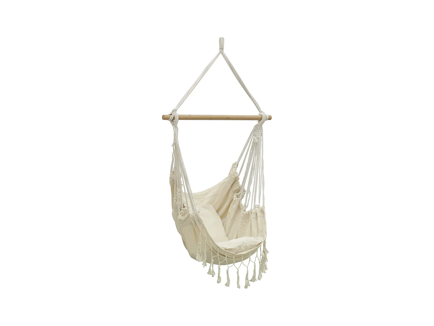 Fauteuil hamac écru à franges en coton