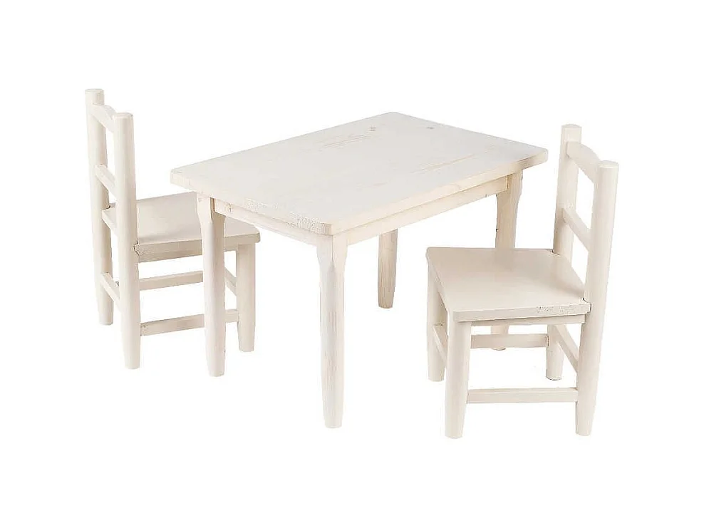 Salon enfant 1 table 2 chaises en pin blanchi