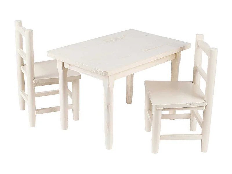 Salon enfant 1 table 2 chaises en pin blanchi