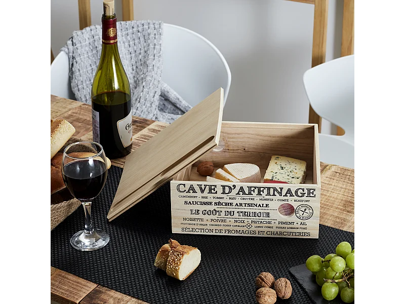Cave A Fromage Bois Avec Couteau Noir, Beige
