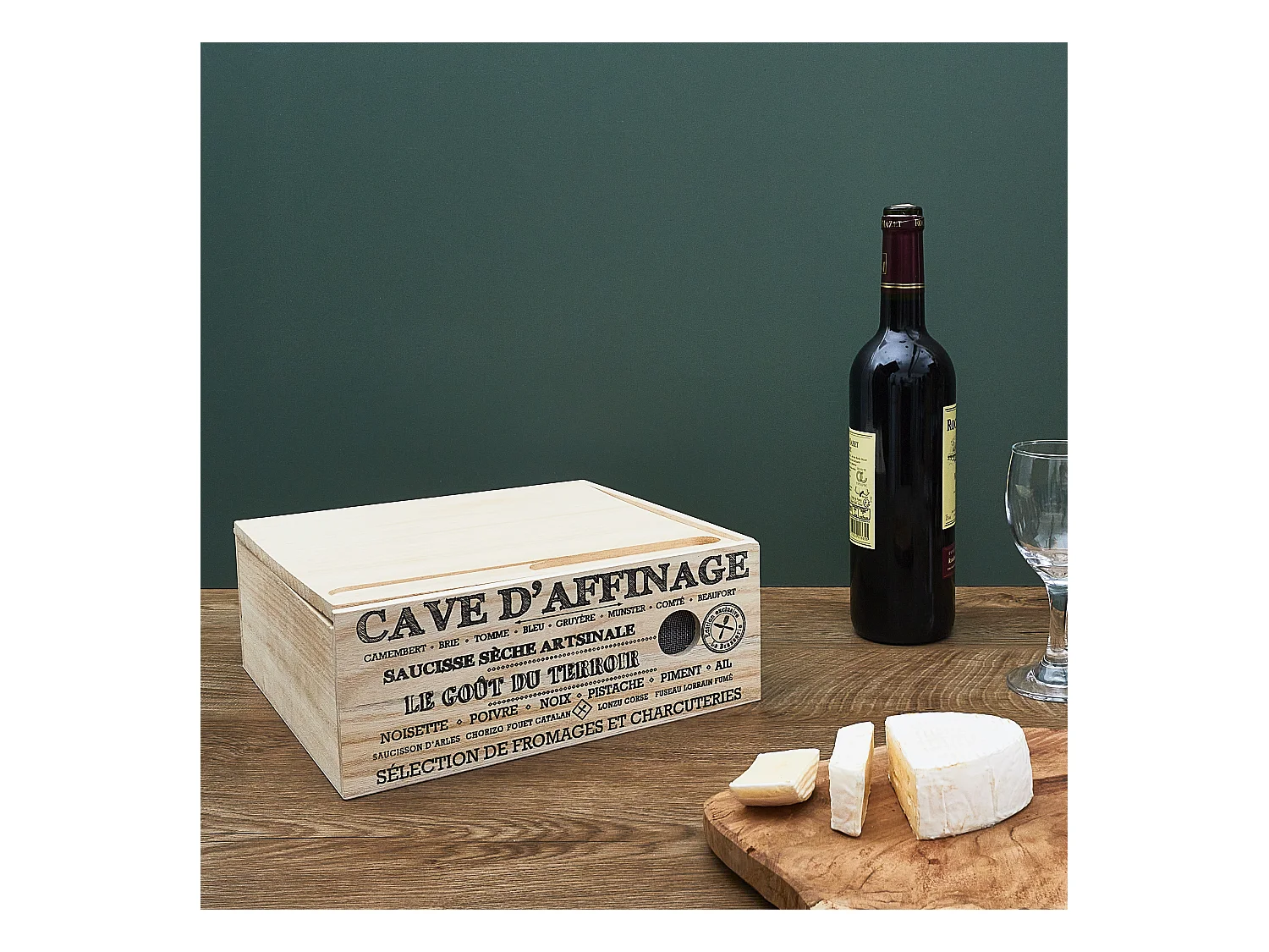 Cave A Fromage Bois Avec Couteau Noir, Beige