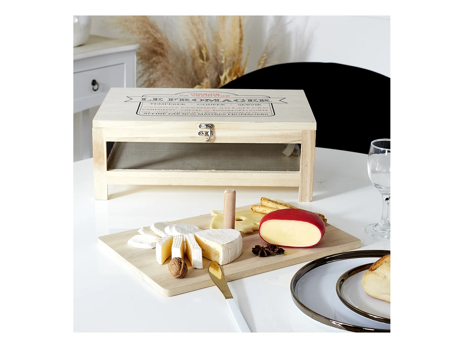 Cave A Fromage Avec Plateau Service Bois Beige
