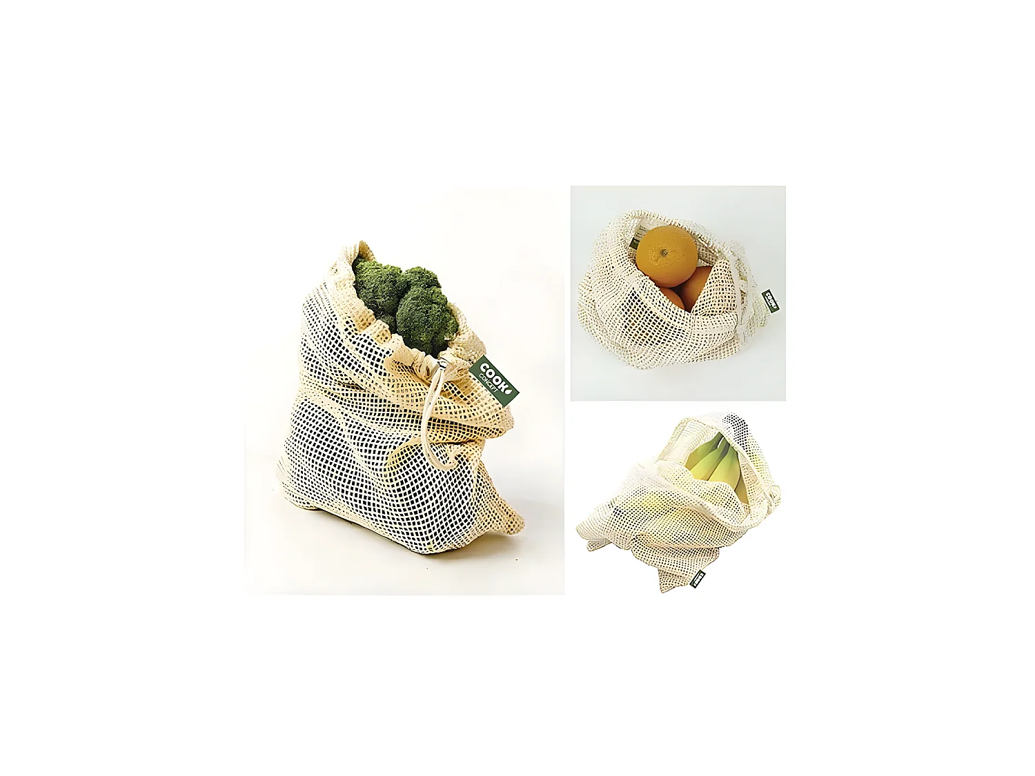 Lot de 2 Sacs Coton "Fruits Légumes" 38cm Blanc