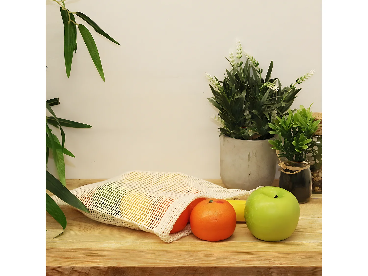 Lot de 2 Sacs Coton "Fruits Légumes" 38cm Blanc