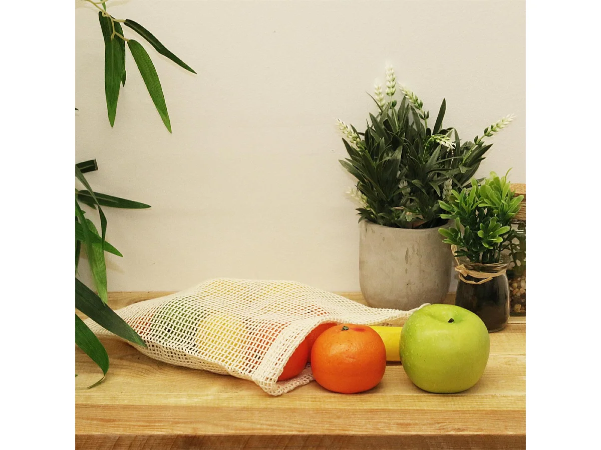 Lot de 2 Sacs Coton "Fruits Légumes" 38cm Blanc