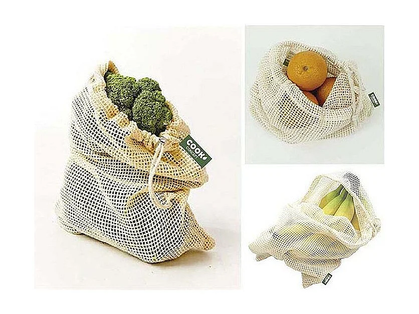 Lot de 2 Sacs Coton "Fruits Légumes" 38cm Blanc