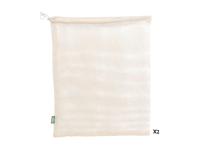 Lot de 2 Sacs Coton "Fruits Légumes" 38cm Blanc