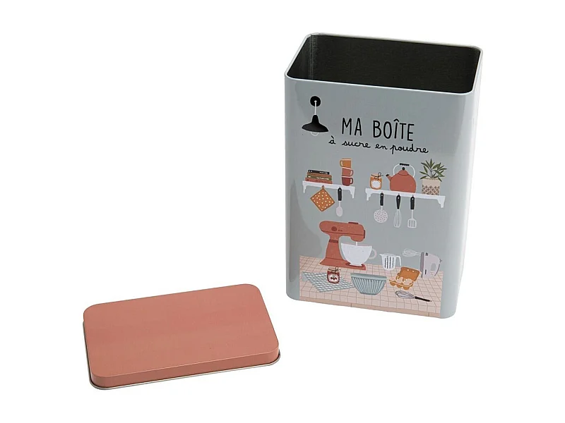 Scatola di zucchero a velo in metallo con stampe
