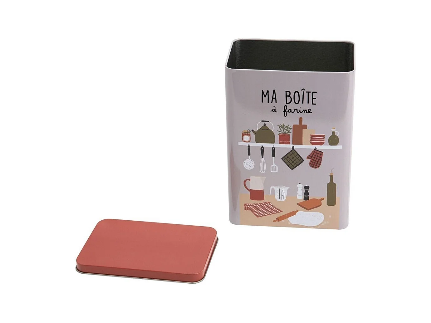 Boîte à farine en métal avec imprimés