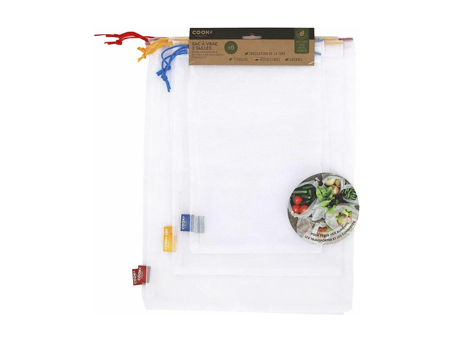 Lot de 6 Sacs Réutilisables "Utile" 41cm Multicolore