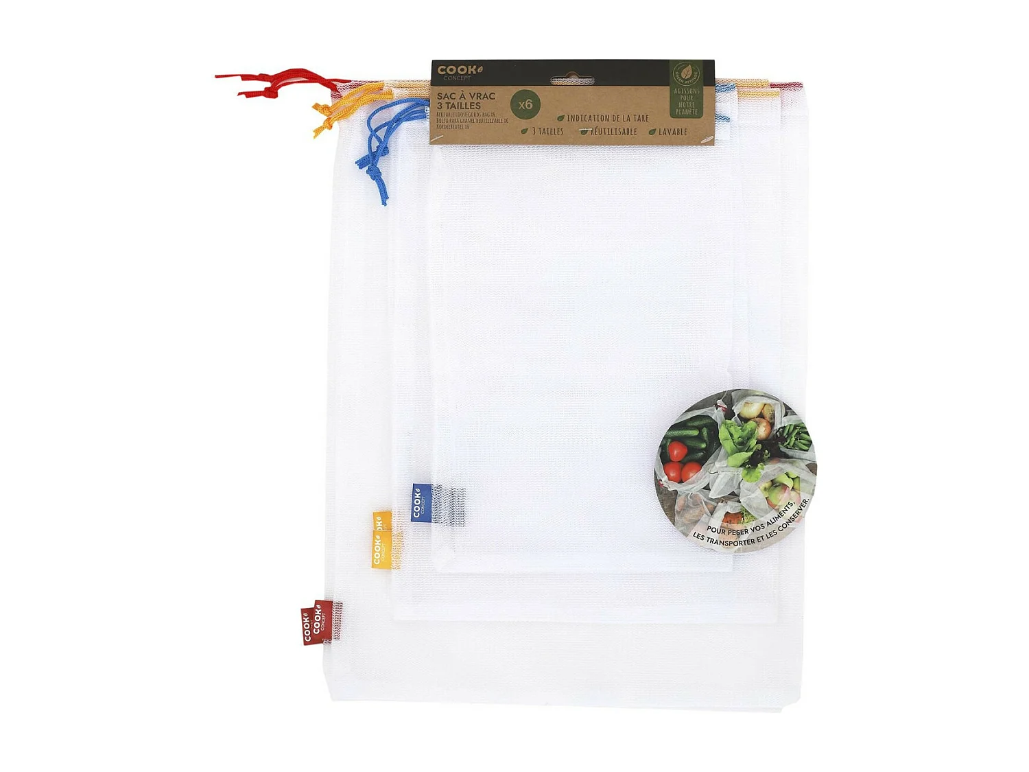 Lot de 6 Sacs Réutilisables "Utile" 41cm Multicolore