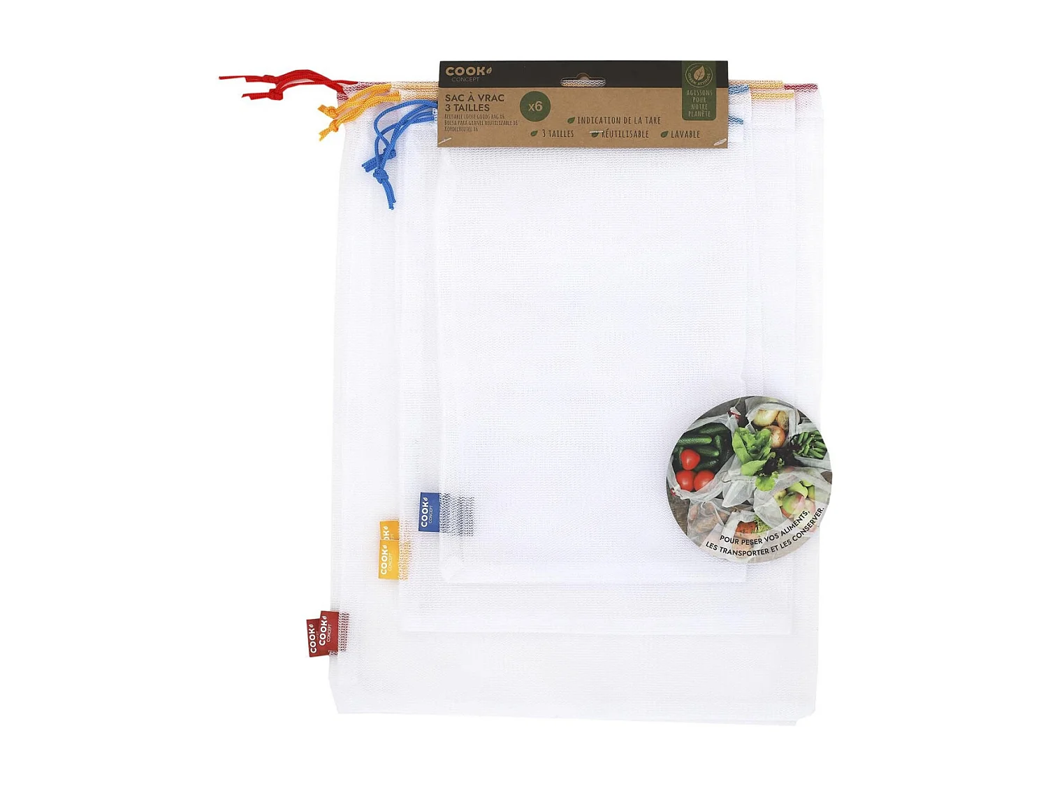 Lot de 6 Sacs Réutilisables "Utile" 41cm Multicolore