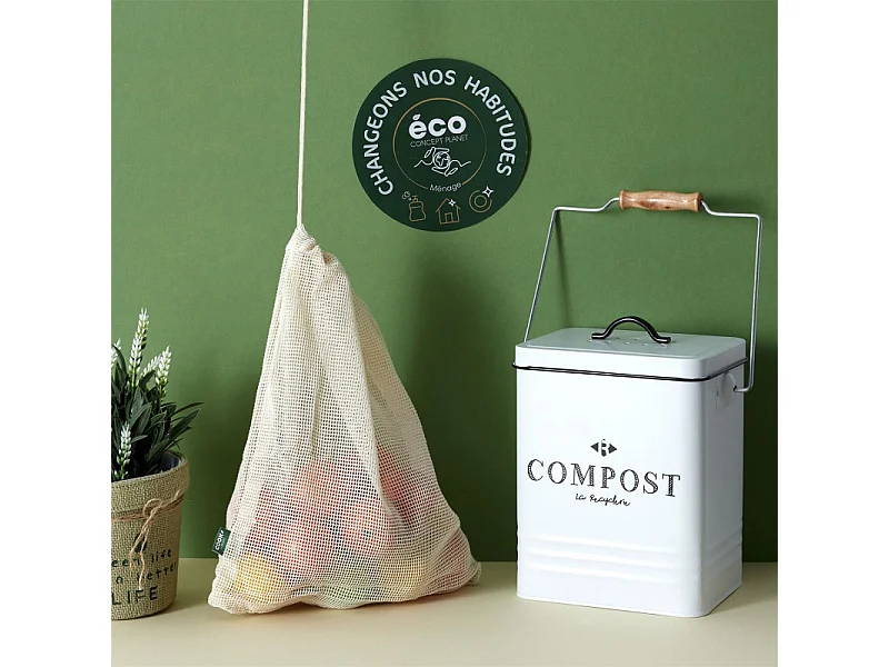 Poubelle De Compostage En Metal 5l Blanc, Noir