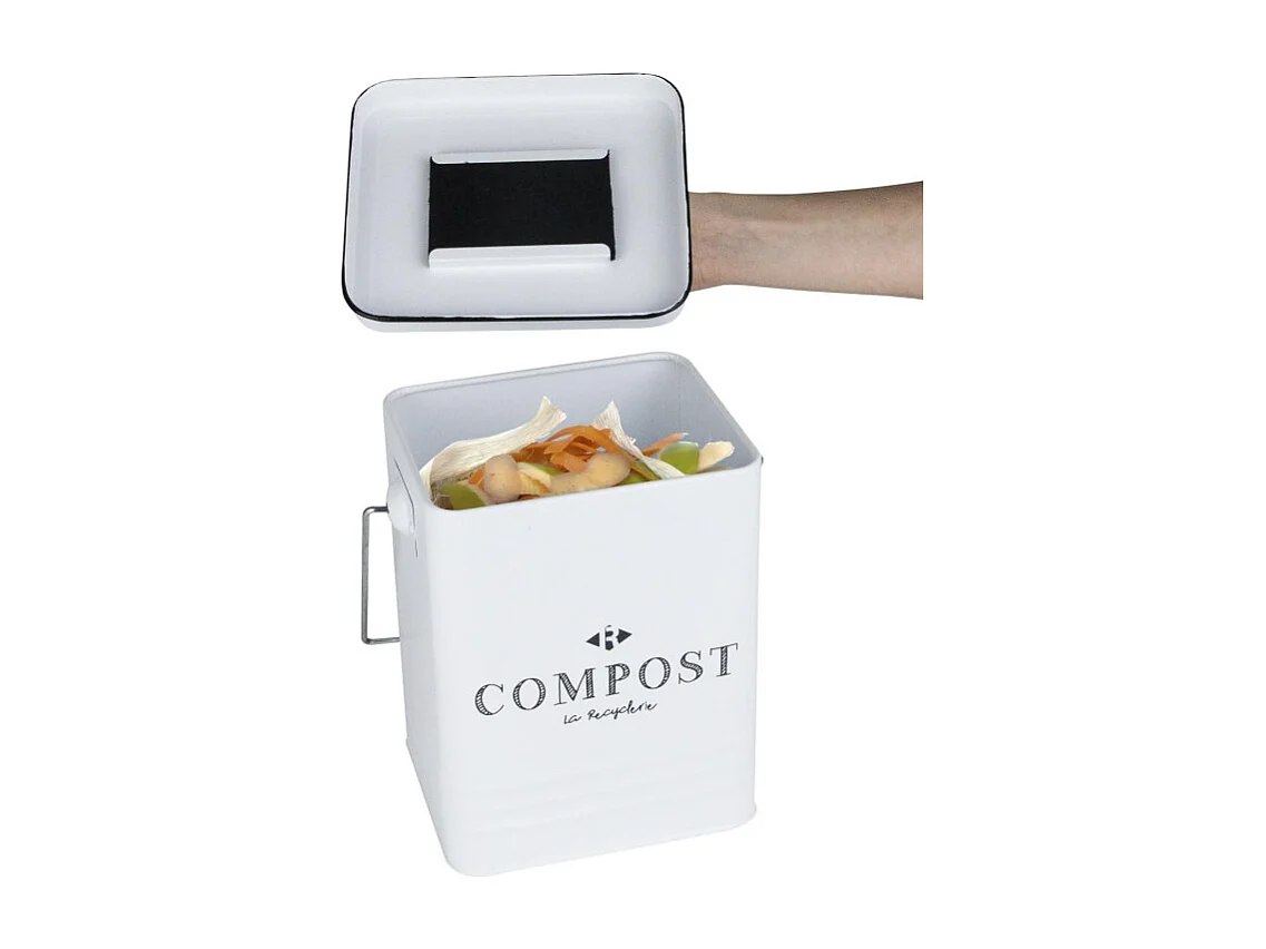Poubelle De Compostage En Metal 5l Blanc, Noir