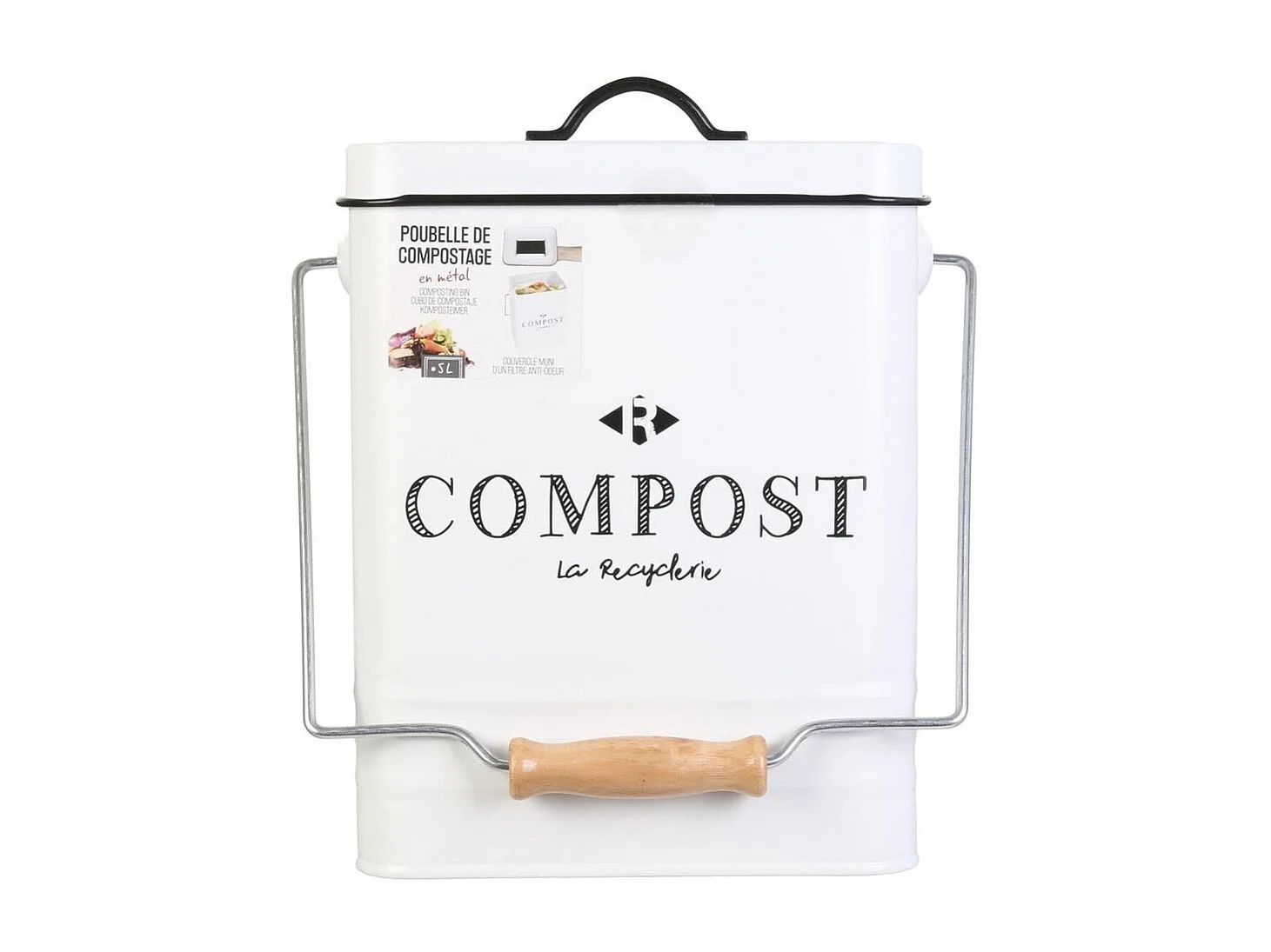 Poubelle De Compostage En Metal 5l Blanc, Noir