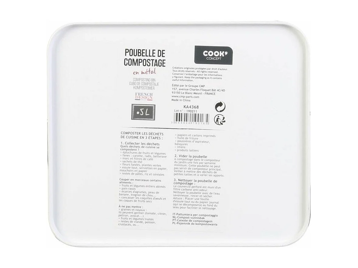 Poubelle De Compostage En Metal 5l Blanc, Noir
