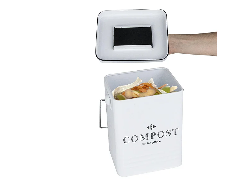 Poubelle de Compostage - JE CHERCHE UNE IDEE - Métal - 5 L - Blanc et Noir