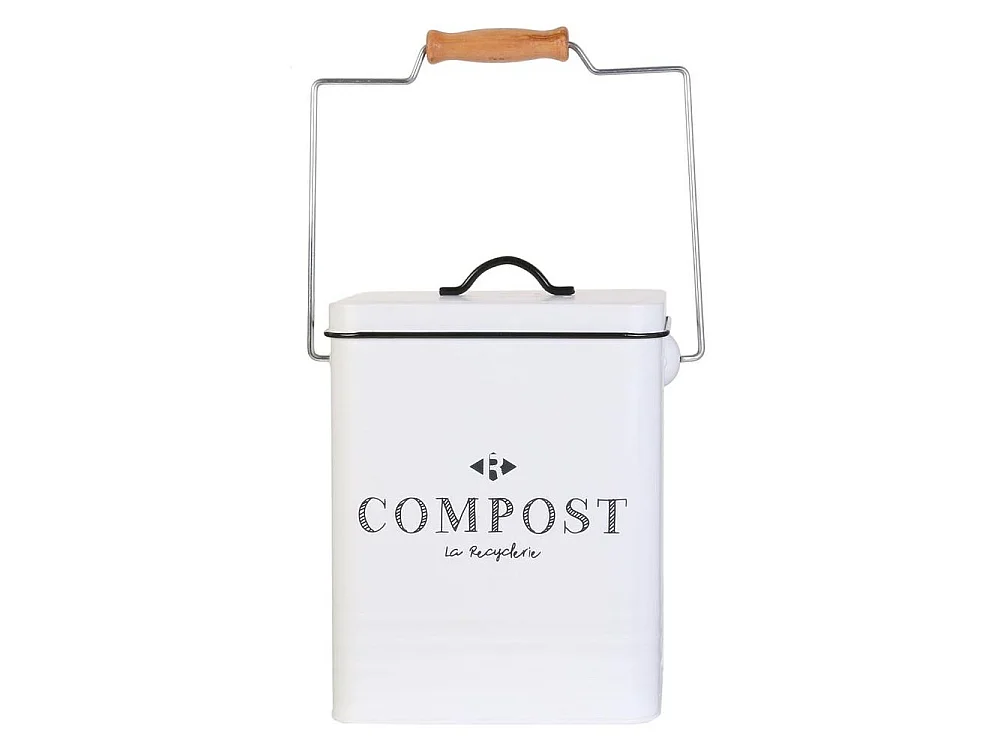 Poubelle de Compostage - JE CHERCHE UNE IDEE - Métal - 5 L - Blanc et Noir