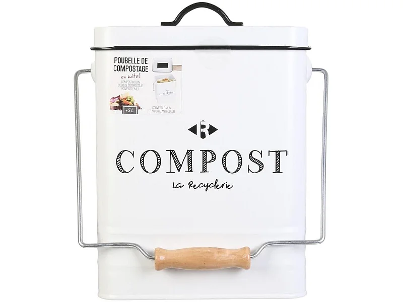 Poubelle de Compostage - JE CHERCHE UNE IDEE - Métal - 5 L - Blanc et Noir