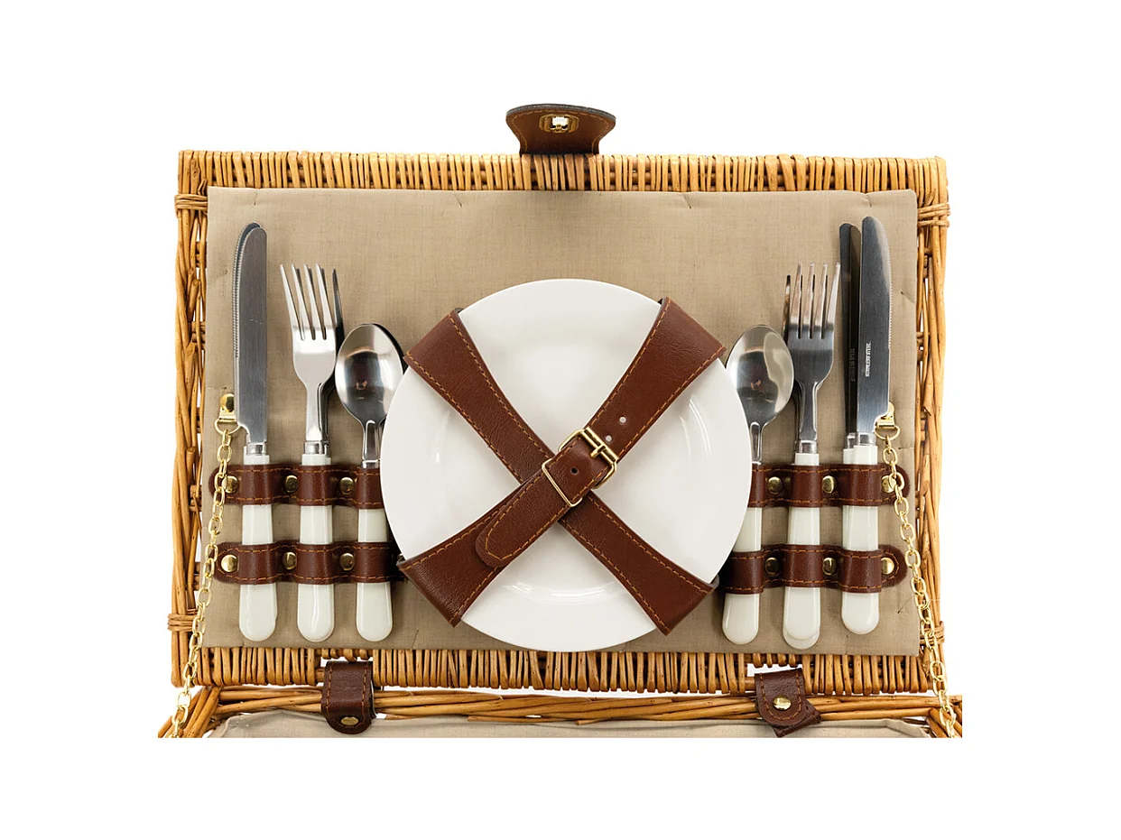 Panier de pique-nique 4 couverts en osier teinté