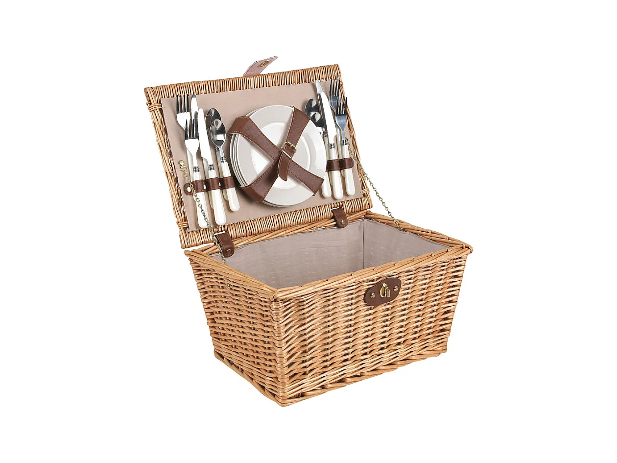 Panier de pique-nique 4 couverts en osier teinté