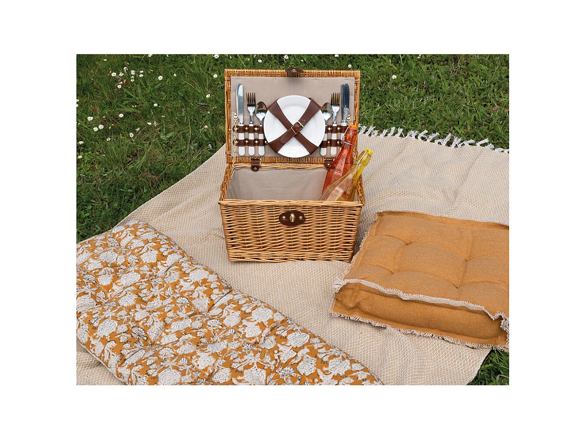 Panier de pique-nique 4 couverts en osier teinté