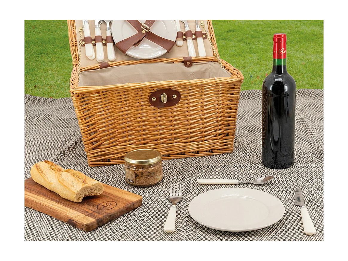Panier de pique-nique 4 couverts en osier teinté