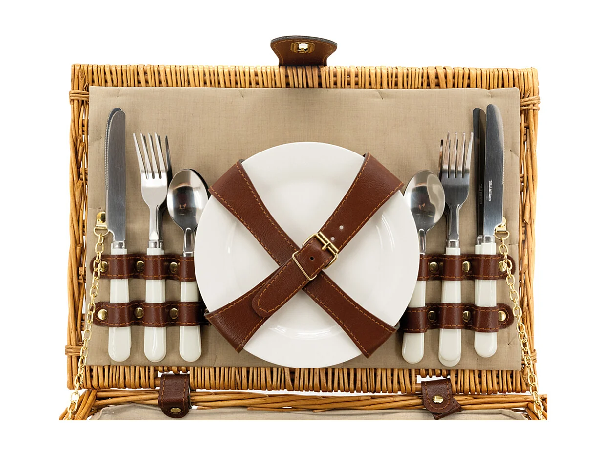 Panier de pique-nique 4 couverts en osier teinté