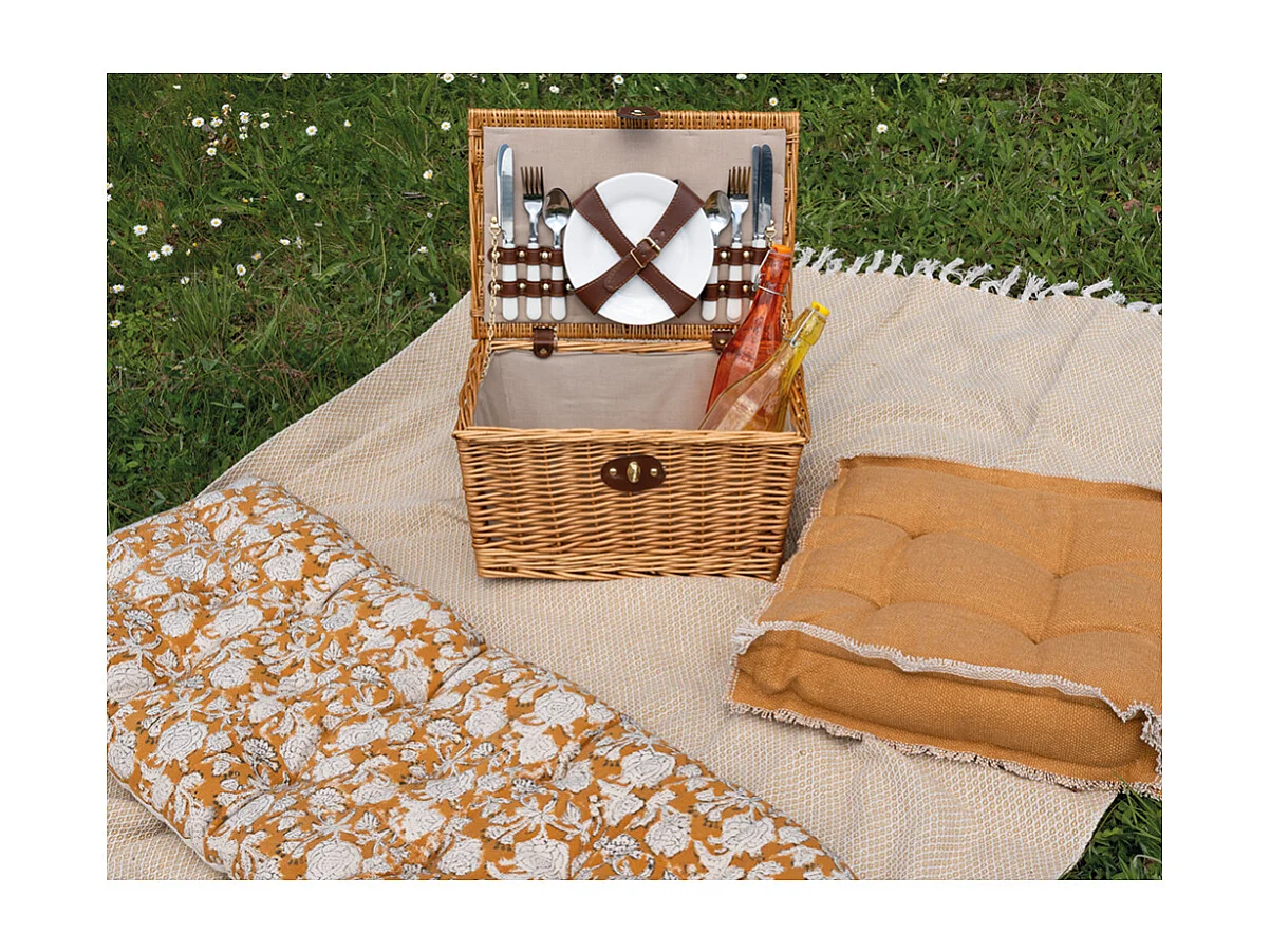 Panier de pique-nique 4 couverts en osier teinté