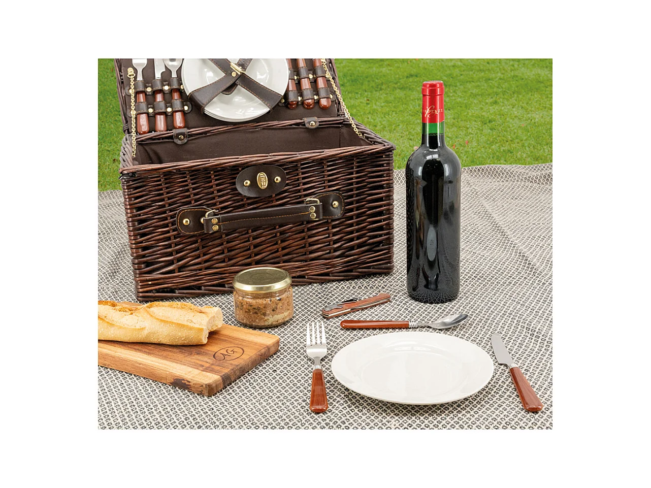Panier à pique-nique 4 couverts en osier teinté