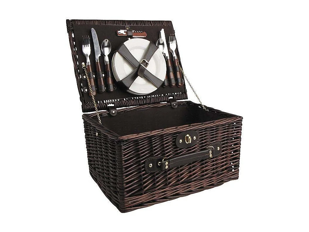 Panier à pique-nique 4 couverts en osier teinté
