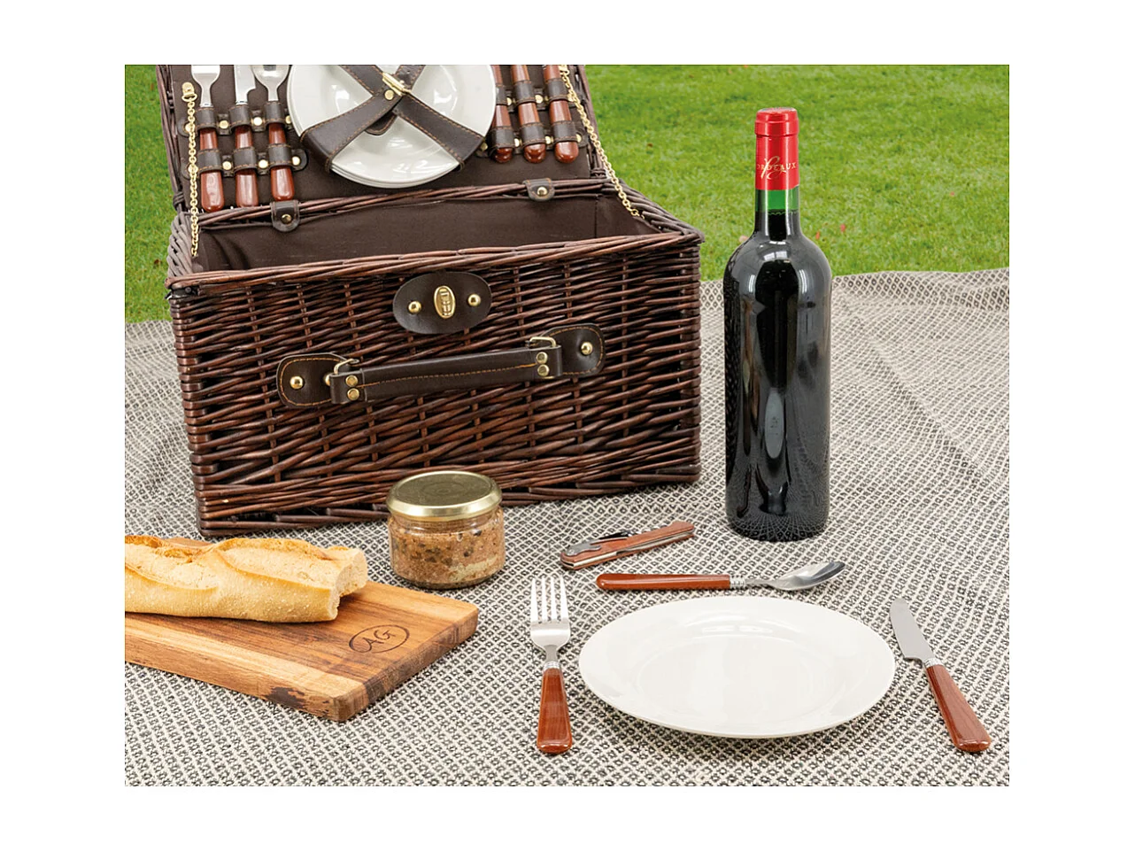 Panier à pique-nique 4 couverts en osier teinté