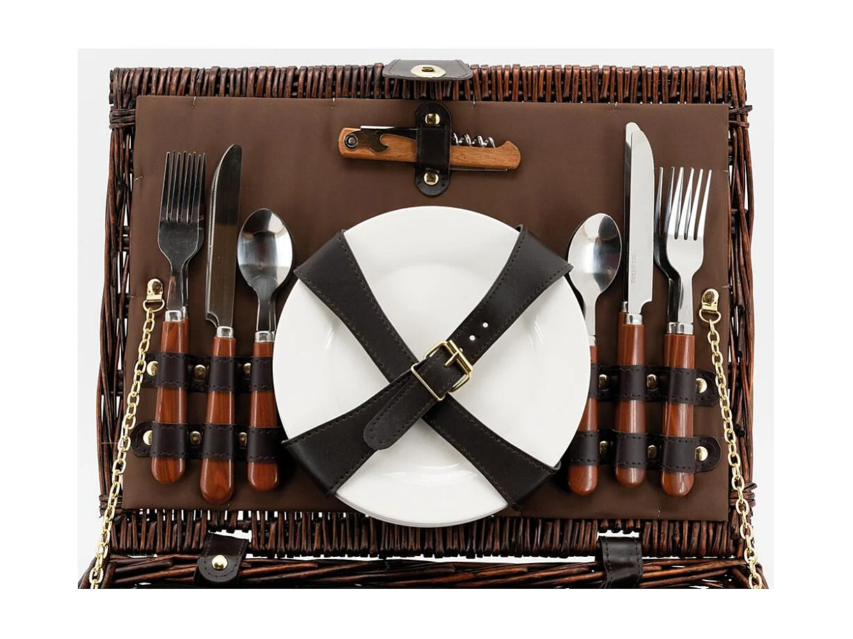 Panier à pique-nique 4 couverts en osier teinté