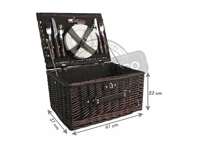 Panier à pique-nique 4 couverts en osier teinté