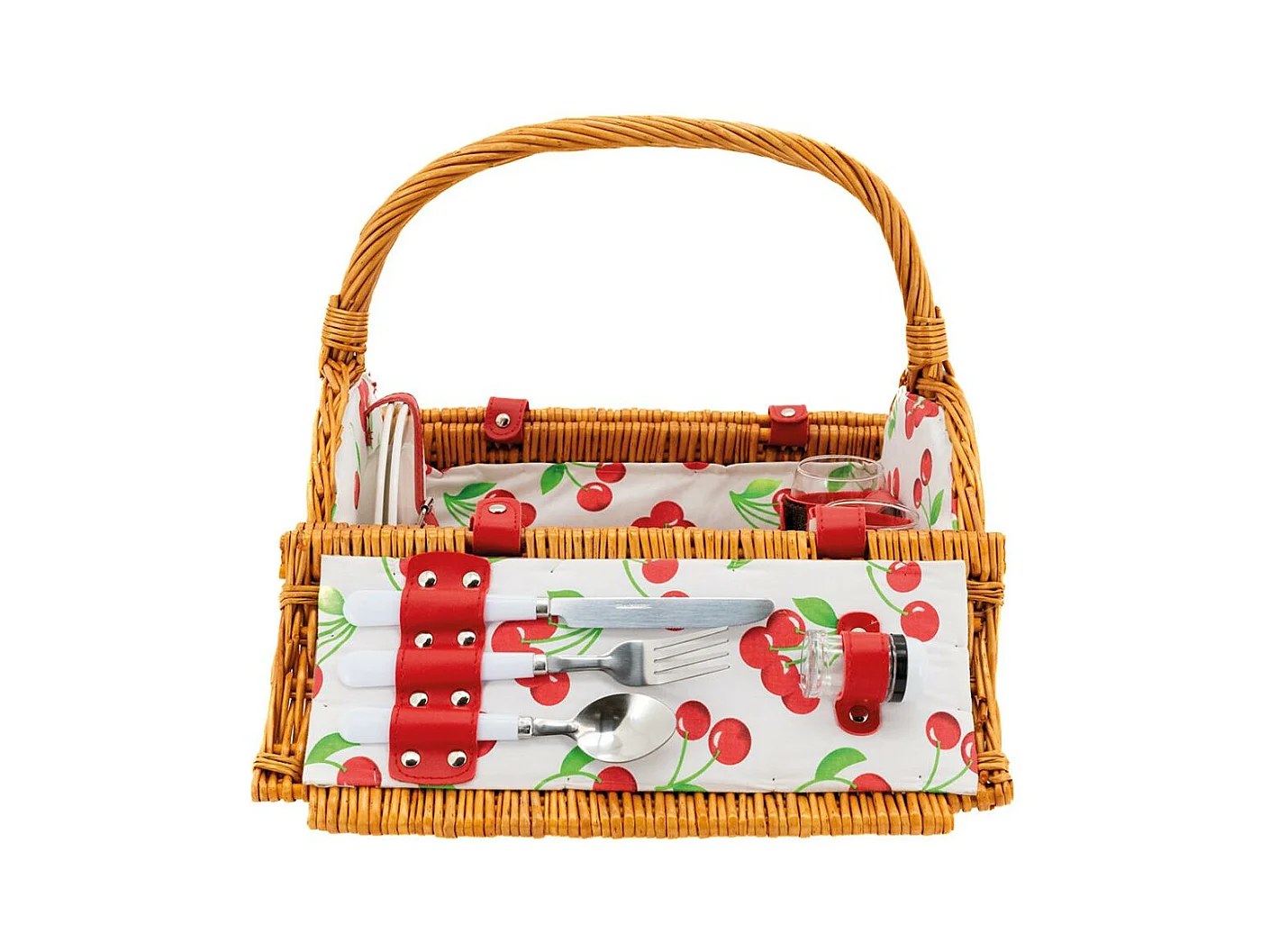 Panier pique-nique rond en osier clair 2 couvert Cerise