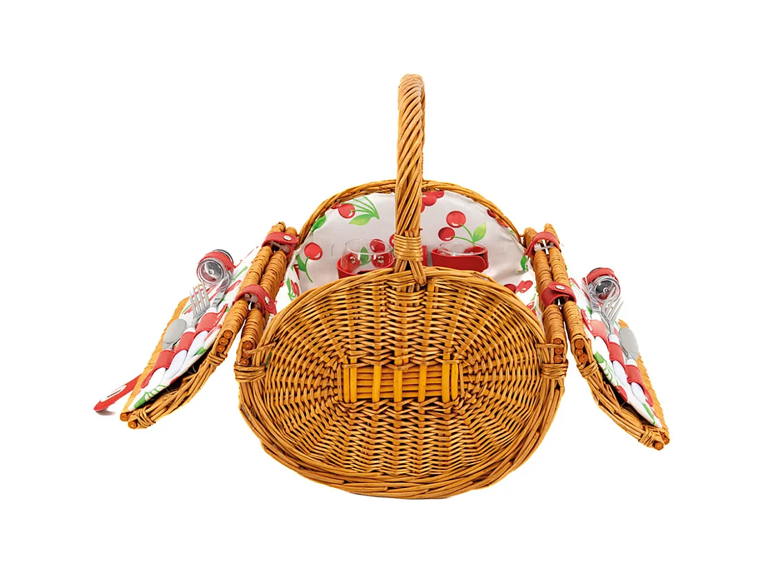 Panier pique-nique rond en osier clair 2 couvert Cerise