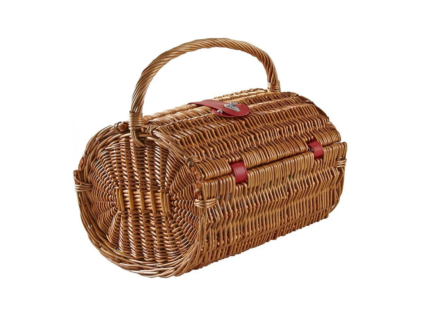Panier pique-nique rond en osier clair 2 couvert Cerise
