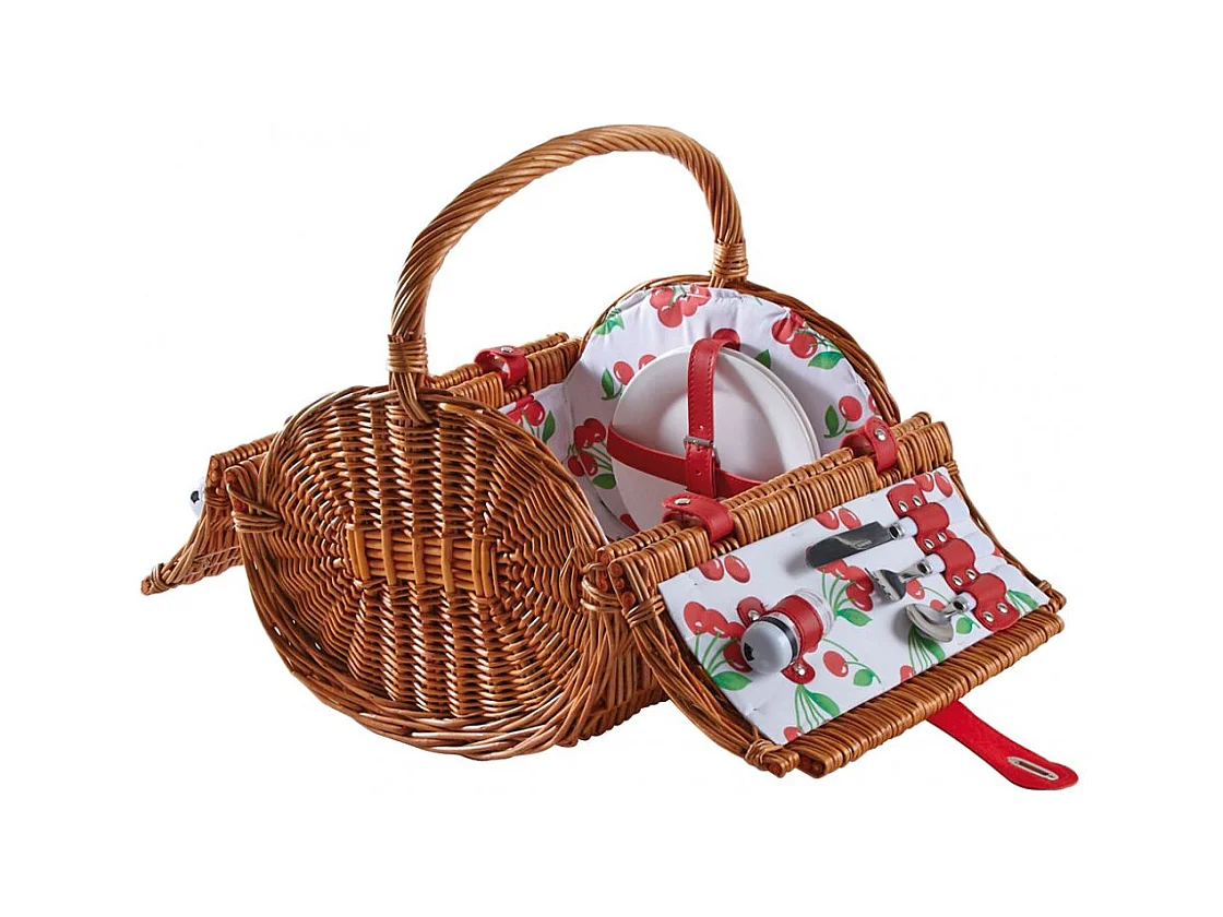 Panier pique-nique rond en osier clair 2 couvert Cerise