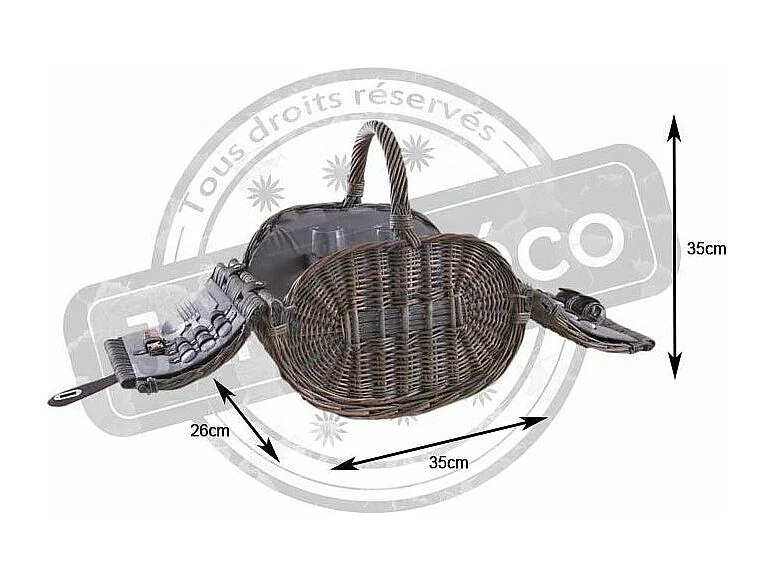 Panier pique-nique 2 personnes osier gris
