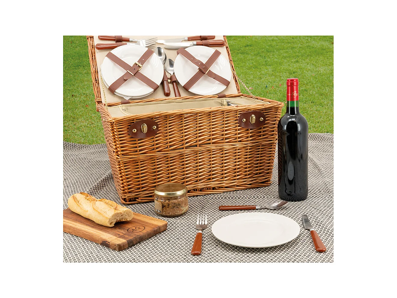 Panier pique-nique isotherme 4 couverts en osier