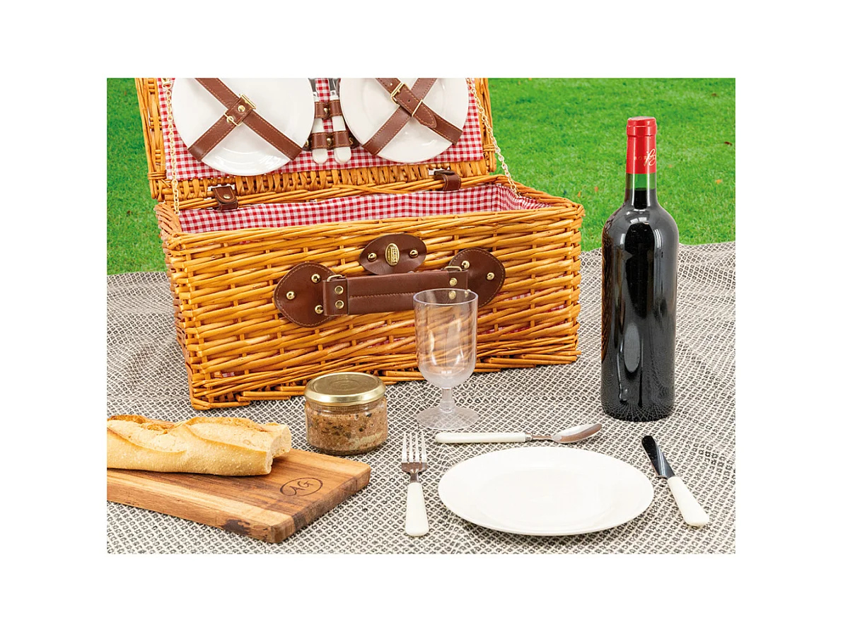 Valise pique-nique en osier teinté miel Campani