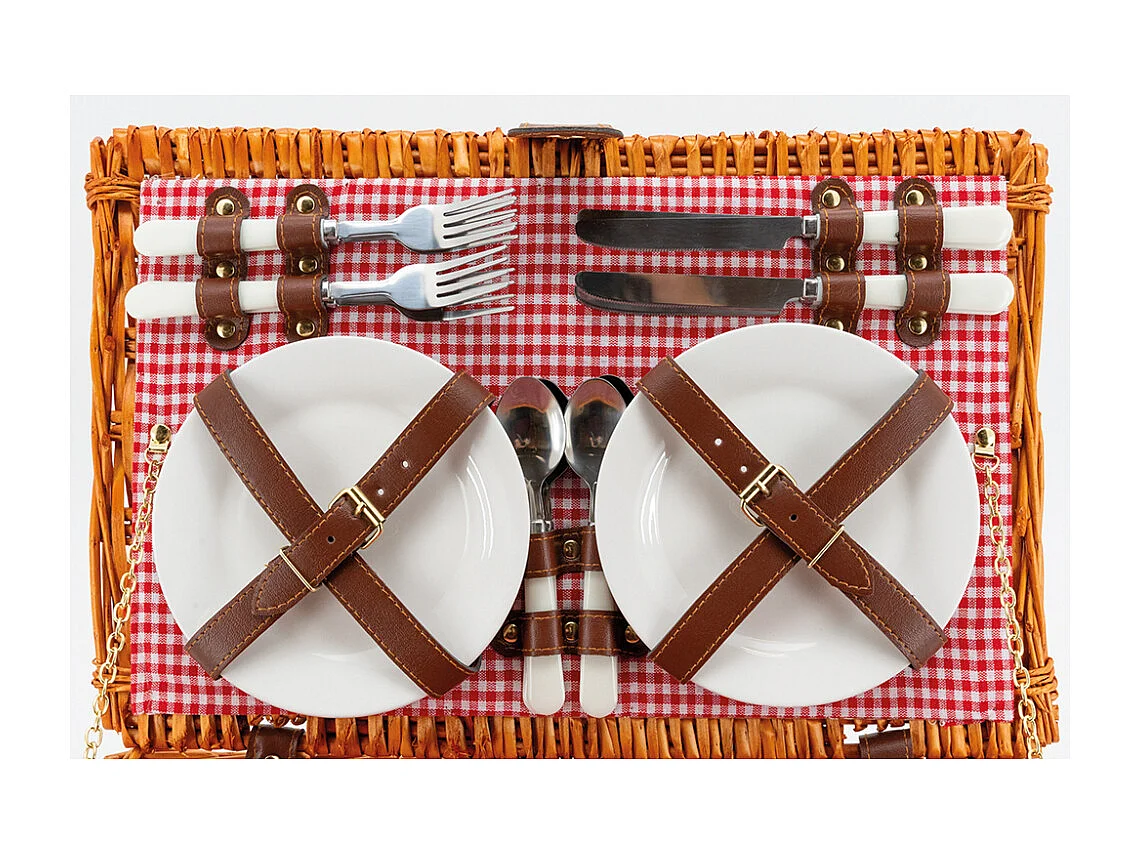 Valise pique-nique en osier teinté miel Campani