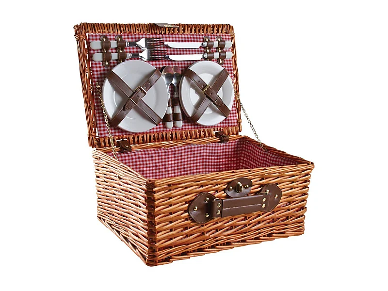 Valise pique-nique en osier teinté miel Campani