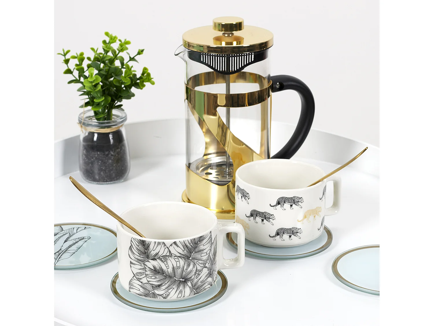 Cafetiere A Piston Metal Doree 60cl Transparent, Noir, Or