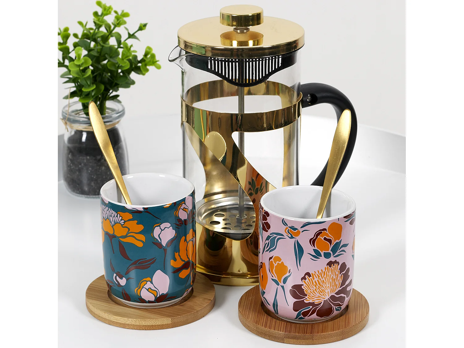 Cafetiere A Piston Metal Doree 60cl Transparent, Noir, Or