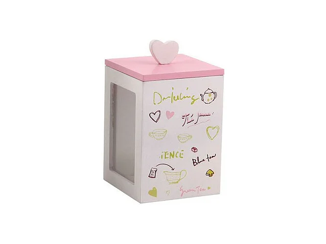 Teedose aus rosa und weißem Holz